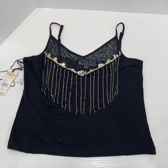 Idyllwind Black Powell Sequin Fringe Cami Top Women's Medium Adjustable Straps - Picture 15 of 16